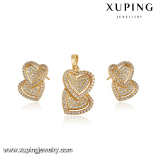 64089 Xuping elegante zarte künstliche Diamant-umrandeten Anhänger Frauen Trendy Double Heart Charms Schmuck-Set